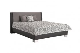 Dvojlôžko Juve v rozmere 180x200 cm, v poťahu Loft Grey a Prima 13 Grey, s prikrývkou a vankúšikmi v poťahu Santos Duo 1A