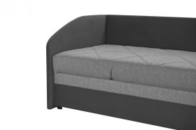 Válenda Turi v rozmere 90x200 cm, v poťahu Antony 74-88 a Arte 23, ľavý roh, detail čela