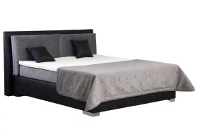 Boxspring Emilia v rozmere 180x200 cm, v poťahu Stratos 9303 a Meandor 9852, s topperom, s prikrývkou a vankúšikmi