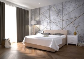 Dvojlôžko Merkúr v rozmere 180x200 cm, v poťahu Prima 2 Beige, interiér