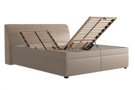 Dvojlôžko Merkúr v rozmere 180x200 cm, v poťahu Prima 2 Beige, ukážka polohovania hlavy a úložného priestoru