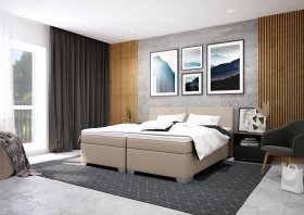 Boxspring Andy v rozmere 90x200 cm, v poťahu Enjoy 2 Camel, interiér