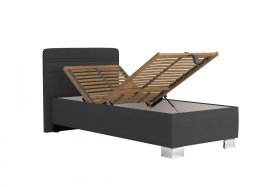 Jednolôžko Sendy v rozmere 90x200 cm, v poťahu Milano 9000, ukážka polohovania hlavy a úložného priestoru