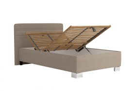 Jednolôžko Sendy v rozmere 120x200 cm, v poťahu Milano 9110, ukážka polohovania hlavy a úložného priestoru