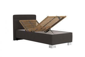 Jednolôžko Sendy v rozmere 90x200 cm, v poťahu Salina 4004, ukážka polohovania hlavy a úložného priestoru