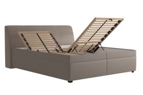 Dvojlôžko Merkúr v rozmere 180x200 cm, v poťahu Loft Taupe, ukážka polohovania hlavy a úložného priestoru
