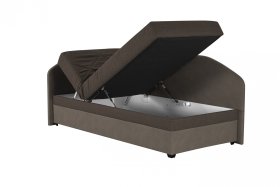 Válenda Turi v rozmere 90x200 cm, v poťahu Largo 13 a Arte 5 Stone, ľavý roh, ukážka polohovanie hlavy a úložného priestoru