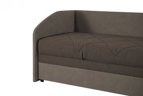 Válenda Turi v rozmere 90x200 cm, v poťahu Largo 13 a Arte 5 Stone, ľavý roh, detail čela