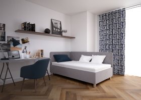 Jednolôžko Fiona v rozmere 110x200 cm, v poťahu Malmö New 83, hlavové + bočné čelo (ľavý roh), interiér