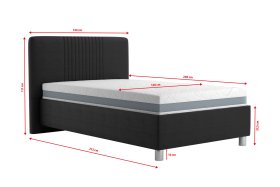 Jednolôžko Kayla v rozmere 120x200 cm, v poťahu Loft Black, rozmery