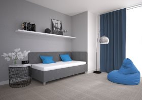 Jednolôžko Fiona v rozmere 90x200 cm, v poťahu Malmö New 95, hlavové + bočné čelo (pravý roh), interiér