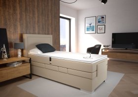 Boxspring Margo v rozmere 90x200 cm, v poťahu Enjoy 2 Camel, interiér
