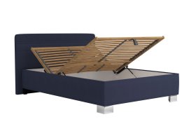 Jednolôžko Sendy v rozmere 90x200 cm, v poťahu Milano 3920 Nav, ukážka polohovania hlavy a úložného priestoru