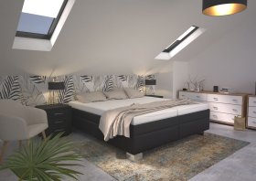 Dvojlôžko Nadia v rozmere 180x200 cm, v poťahu Loft Black, interiér - šikmý strop