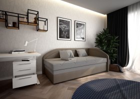 Válenda Rodrigo do pravého rohu v rozmere 90x200 cm, v poťahu Enjoy 23 Ash / Loft Coffee, interiér