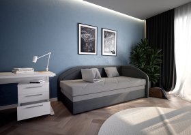 Válenda Rodrigo do pravého rohu v rozmere 90x200 cm, v poťahu Enjoy 23 Ash / Loft Grey, interiér