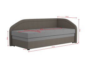 Válenda Rodrigo do pravého rohu v rozmere 90x200 cm, v poťahu Enjoy 23 Ash / Loft Coffee, rozmery