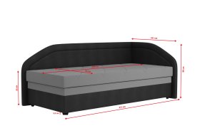 Válenda Rodrigo do pravého rohu v rozmere 90x200 cm, v poťahu Enjoy 23 Ash / Loft Black, rozmery