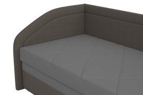 Válenda Rodrigo do ľavého rohu v rozmere 90x200 cm, v poťahu Enjoy 23 Ash / Loft Coffee, detail čela