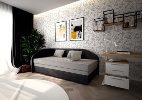 Válenda Rodrigo do ľavého rohu v rozmere 90x200 cm, v poťahu Enjoy 23 Ash / Loft Black, interiér