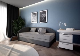 Válenda Rodrigo do ľavého rohu v rozmere 90x200 cm, v poťahu Enjoy 23 Ash / Loft Grey, interiér