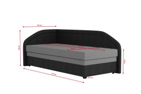 Válenda Rodrigo do ľavého rohu v rozmere 90x200 cm, v poťahu Enjoy 23 Ash / Loft Black, rozmery