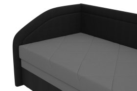 Válenda Rodrigo do ľavého rohu v rozmere 90x200 cm, v poťahu Enjoy 23 Ash / Loft Black, detail čela