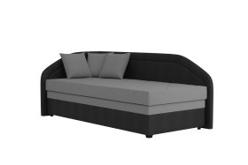 Válenda Rodrigo do ľavého rohu v rozmere 90x200 cm, v poťahu Enjoy 23 Ash / Loft Black, dekoračné vankúšiky