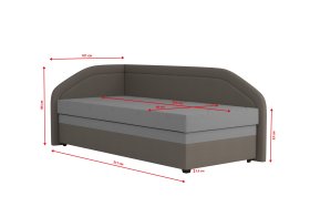 Válenda Rodrigo do ľavého rohu v rozmere 90x200 cm, v poťahu Enjoy 23 Ash / Loft Coffee, rozmery
