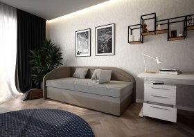 Válenda Rodrigo do ľavého rohu v rozmere 90x200 cm, v poťahu Enjoy 23 Ash / Loft Coffee, interiér
