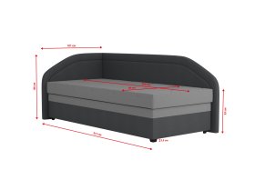 Válenda Rodrigo do ľavého rohu v rozmere 90x200 cm, v poťahu Enjoy 23 Ash / Loft Grey, rozmery