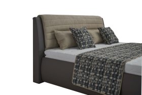 Dvojlôžko Durango v rozmere 180x200 cm, v poťahu Loft Coffee a Enjoy 2 Camel, detail čela