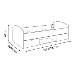 Posteľ Luvo 90x200 cm, dub sonoma a biela, rozmery