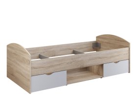 Posteľ Luvo 90x200 cm, dub sonoma a biela, bez matraca