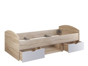 Posteľ Luvo 90x200 cm, dub sonoma a biela, bez matraca