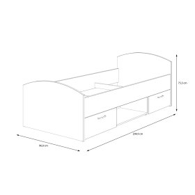 Posteľ Kul 90x200 cm, dub artisan a biela, rozmery