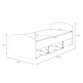 Posteľ Kul 90x200 cm, dub artisan a biela, rozmery