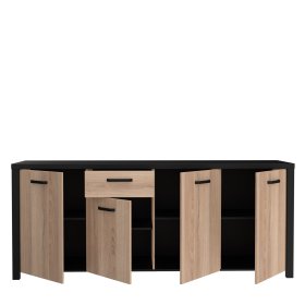 Komoda Blore 210 cm, čierna, hnedá, otvorená