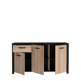 Komoda Blore 160 cm, čierna, hnedá, otvorená