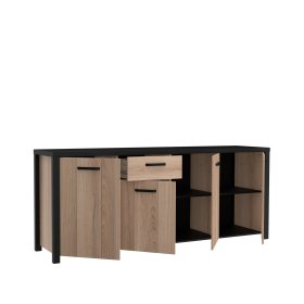 Komoda Blore 210 cm, čierna, hnedá, otvorená