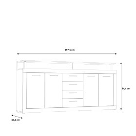 Komoda Kasa 198x94x36 cm, dub sonoma, biela, rozmery