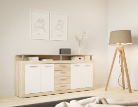 Komoda Kasa 198x94x36 cm, dub sonoma, biela, interiér