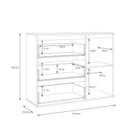 Komoda Koya, biela, bielený dub, rozmery