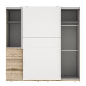 Šatníková skriňa Koya, biela, bielený dub, otvorená