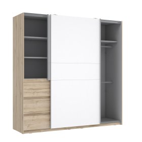 Šatníková skriňa Koya, biela, bielený dub, otvorená