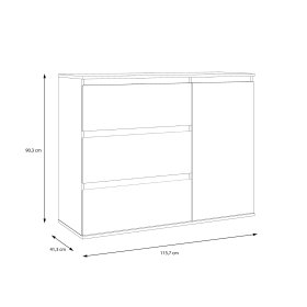 Komoda Koya, biela, bielený dub, rozmery