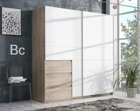 Šatníková skriňa Koya, biela, bielený dub, interiér