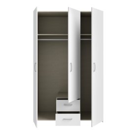 Šatníková skriňa Ekon, so zásuvkami, výška 190 cm, biela, otvorená