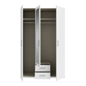Šatníková skriňa Ekon, so zrkadlom a zásuvkami, výška 210 cm, biela, otvorená