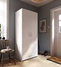 Šatníková skriňa Ekon, so zásuvkou, výška 190 cm, biela, interiér